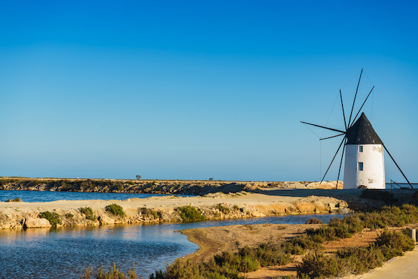 Ancien moulin à vent historique dans les marais salants du parc san-pedro del pinatar murcie espagne